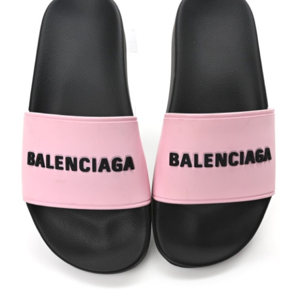 Balenciaga Black and Pink Logo Slides
